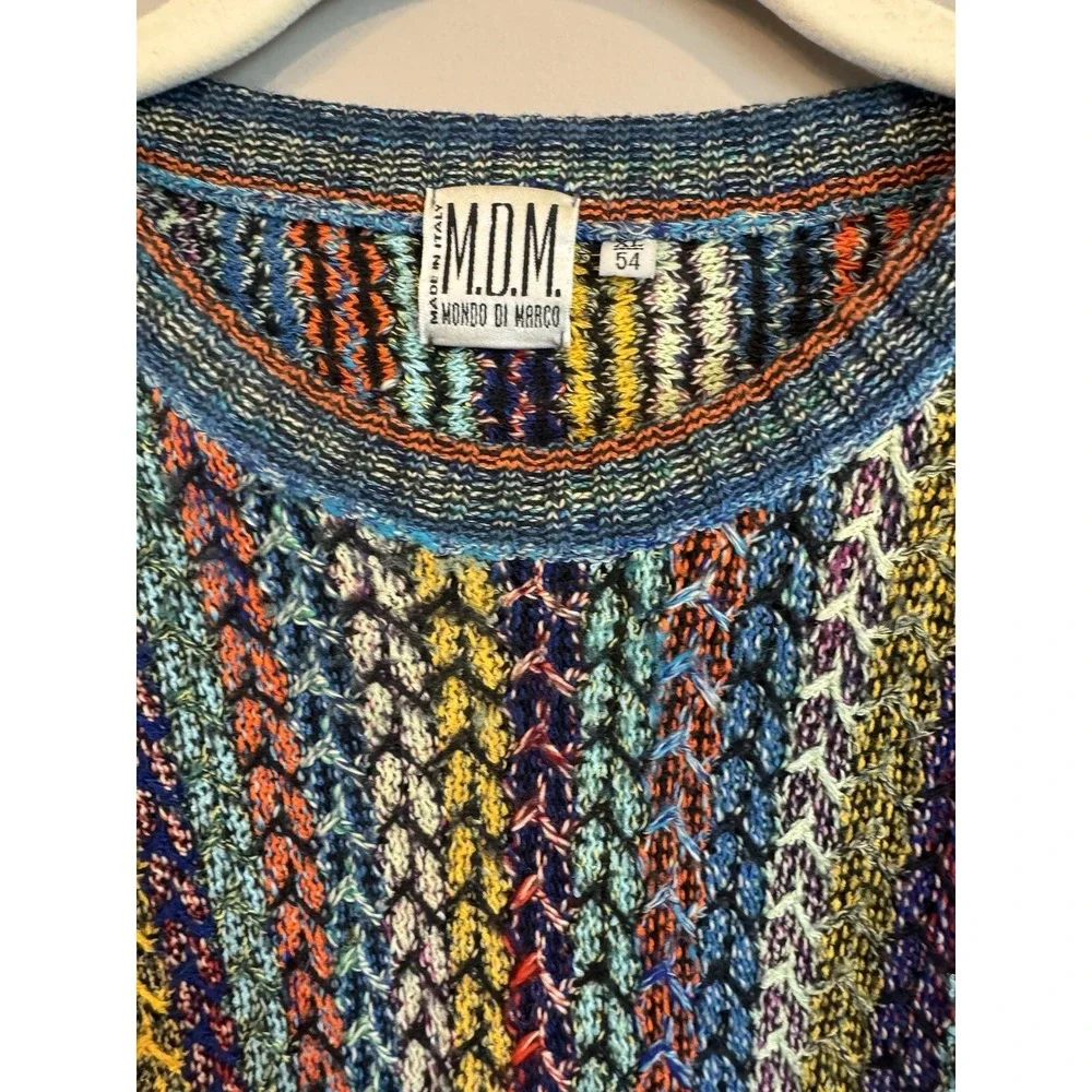 Rare Vintage‎ 90s MONDO DI MARCO Geometric Colorful Light Knit Sweater Italy XL